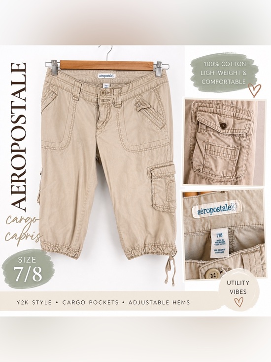 Aeropostale Pants - Aeropostale Khaki Cargo Capri Pants Size 7/8 Tan Utility Y2K